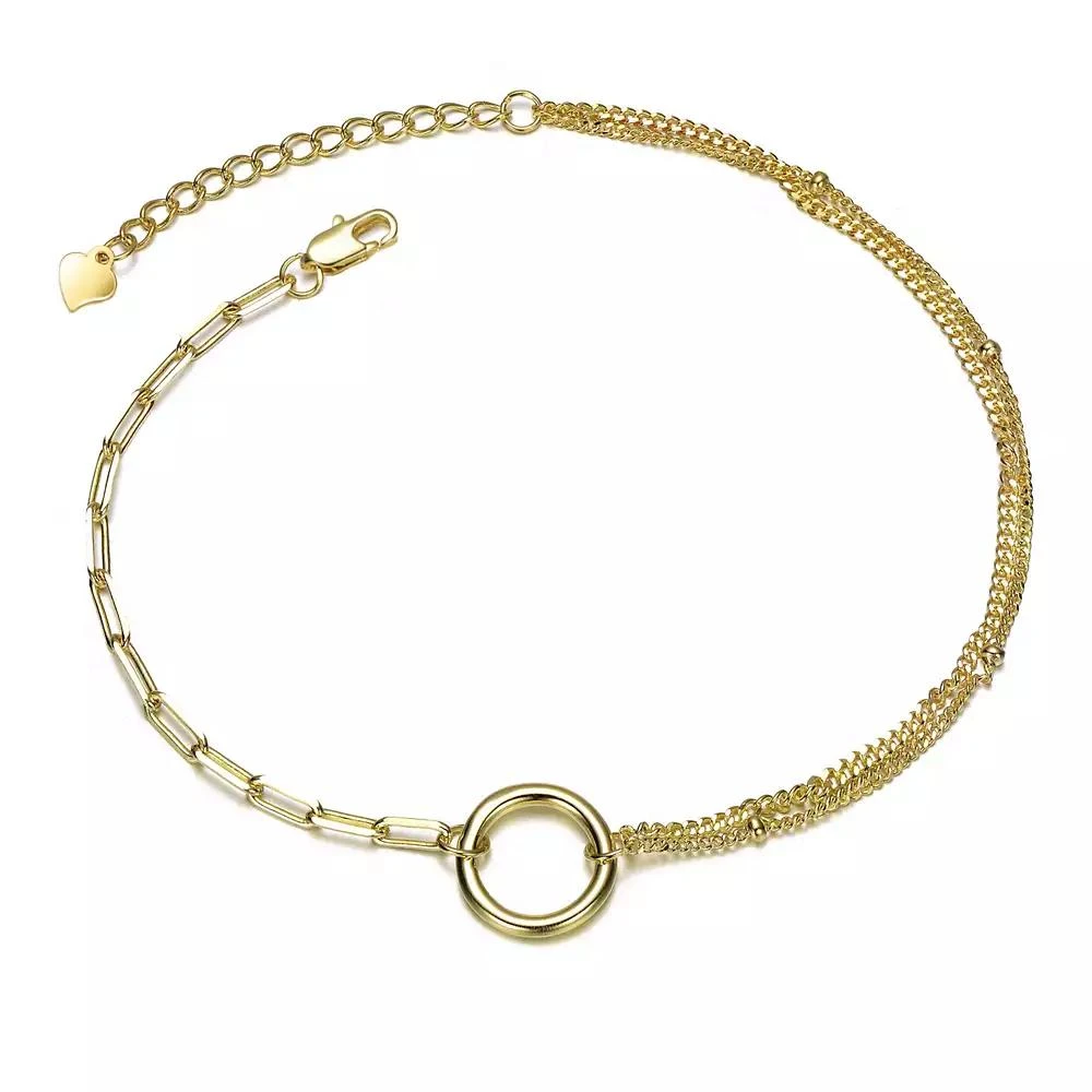 Rachel Glauber 14K Gold Plated with Circular Charm Dual Chain Bracelet