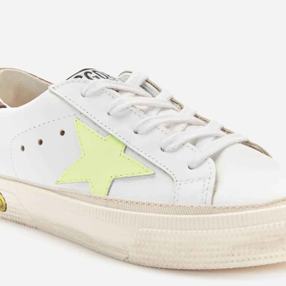 undefined GOLDEN GOOSE KIDS' LEATHER UPPER STAR AND HEEL TRAINERS - WHITE/FLUO YELLOW/GREEN CAMOUFLAGE 4