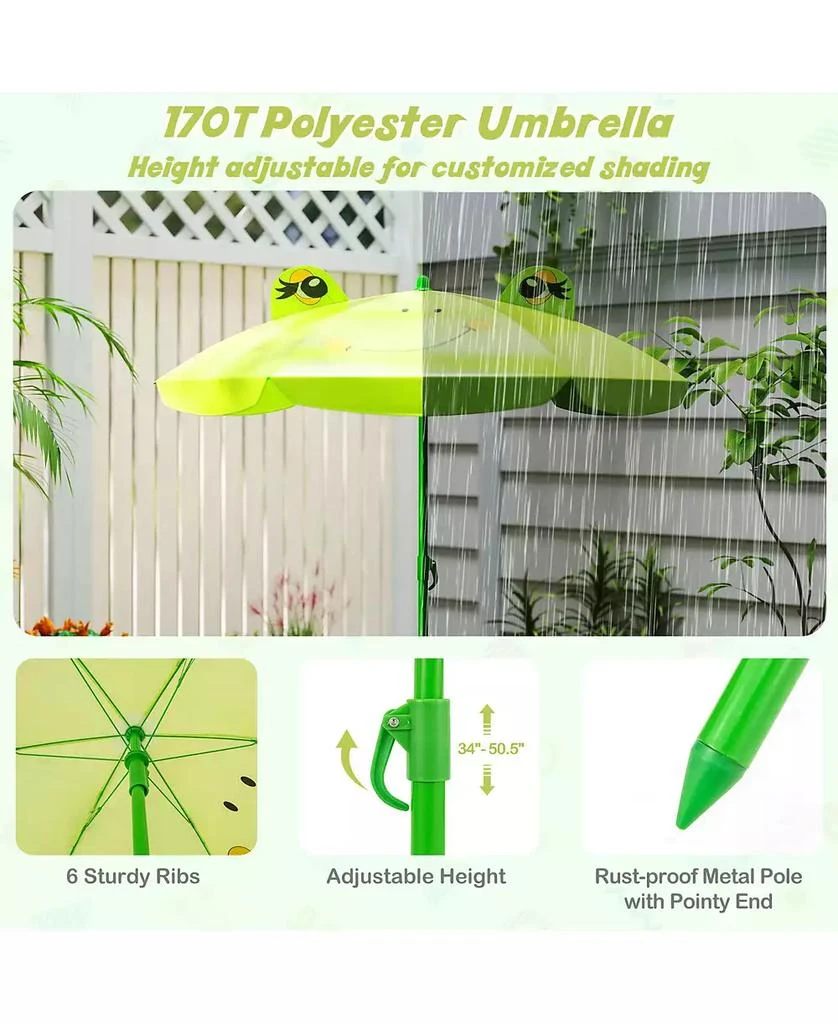 Gymax Toddler Picnic Table & Chair Set w/ 2 Folding Chairs & Height Adjustable Umbrella 8