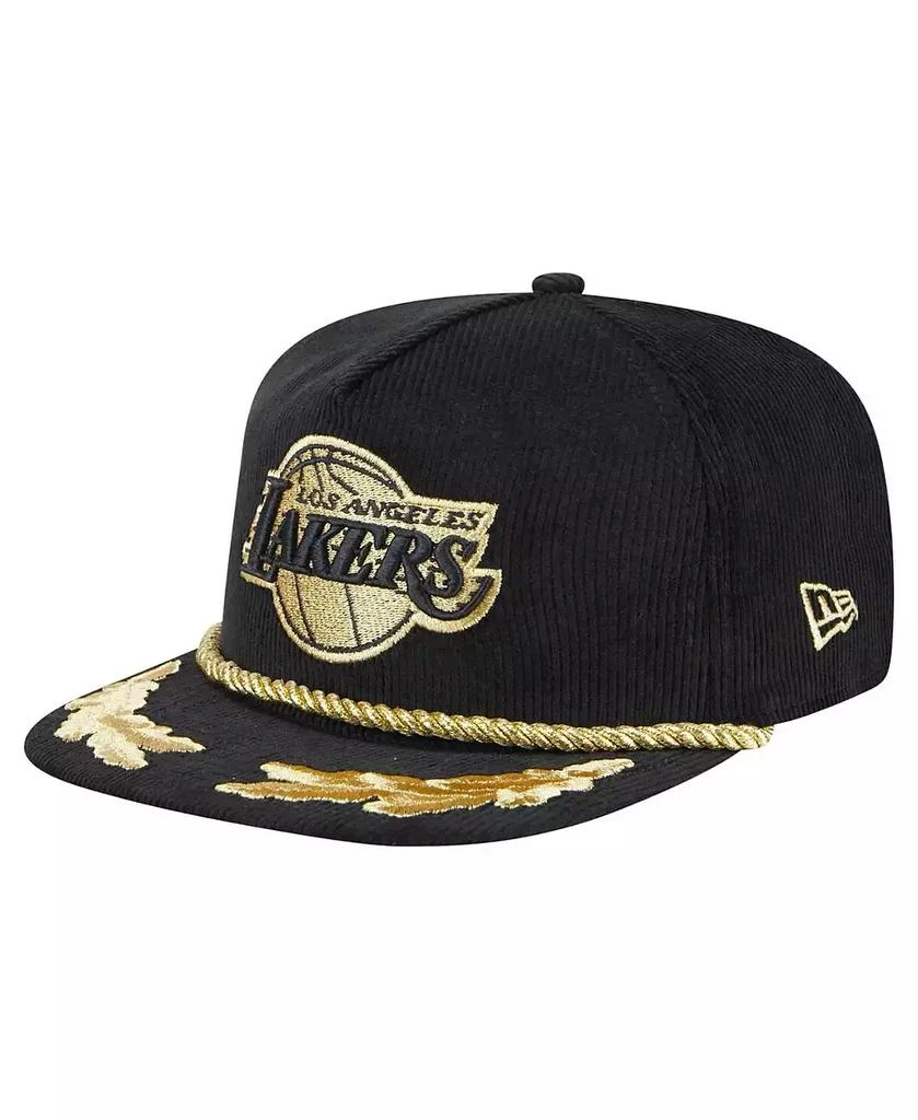 New Era Men's Black Los Angeles Lakers Corduroy Gold Leaf Golfer Snapback Hat 1