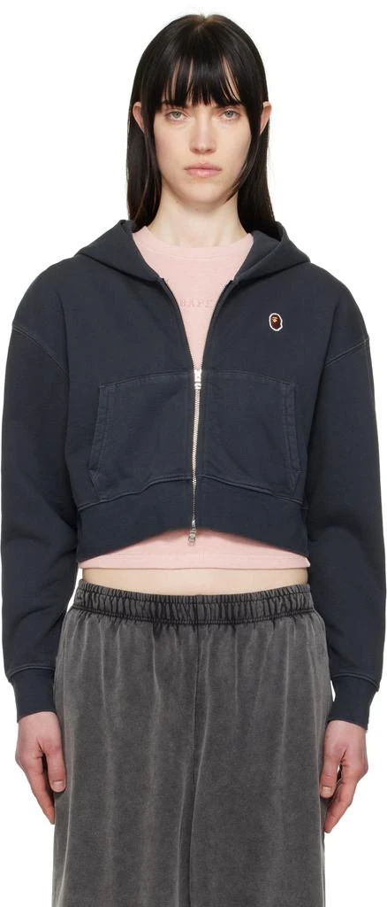 Bape Black Pigment Dyed One Point Cropped Zip Hoodie 1