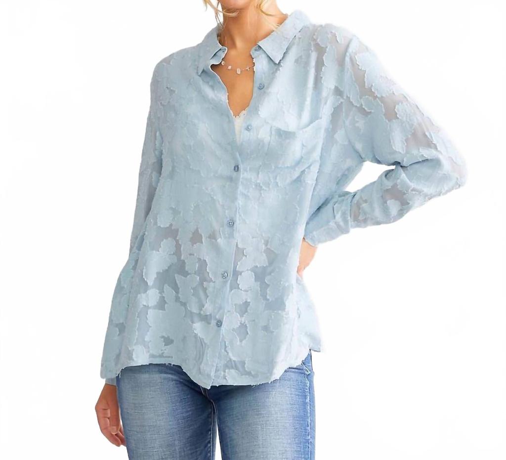 En Creme Floral Jacquard Blouse In Light Blue