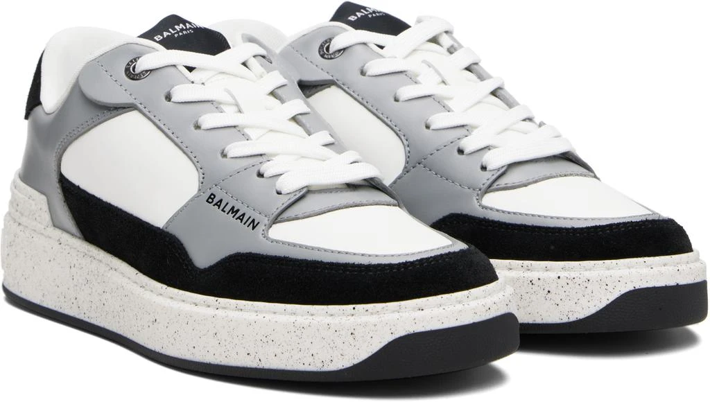 Balmain Gray 
White B-Court Flip Suede Sneakers 4