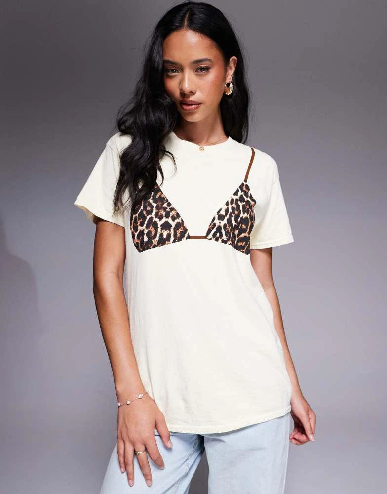River Island River Island leopard print bikini t-shirt in cream 1