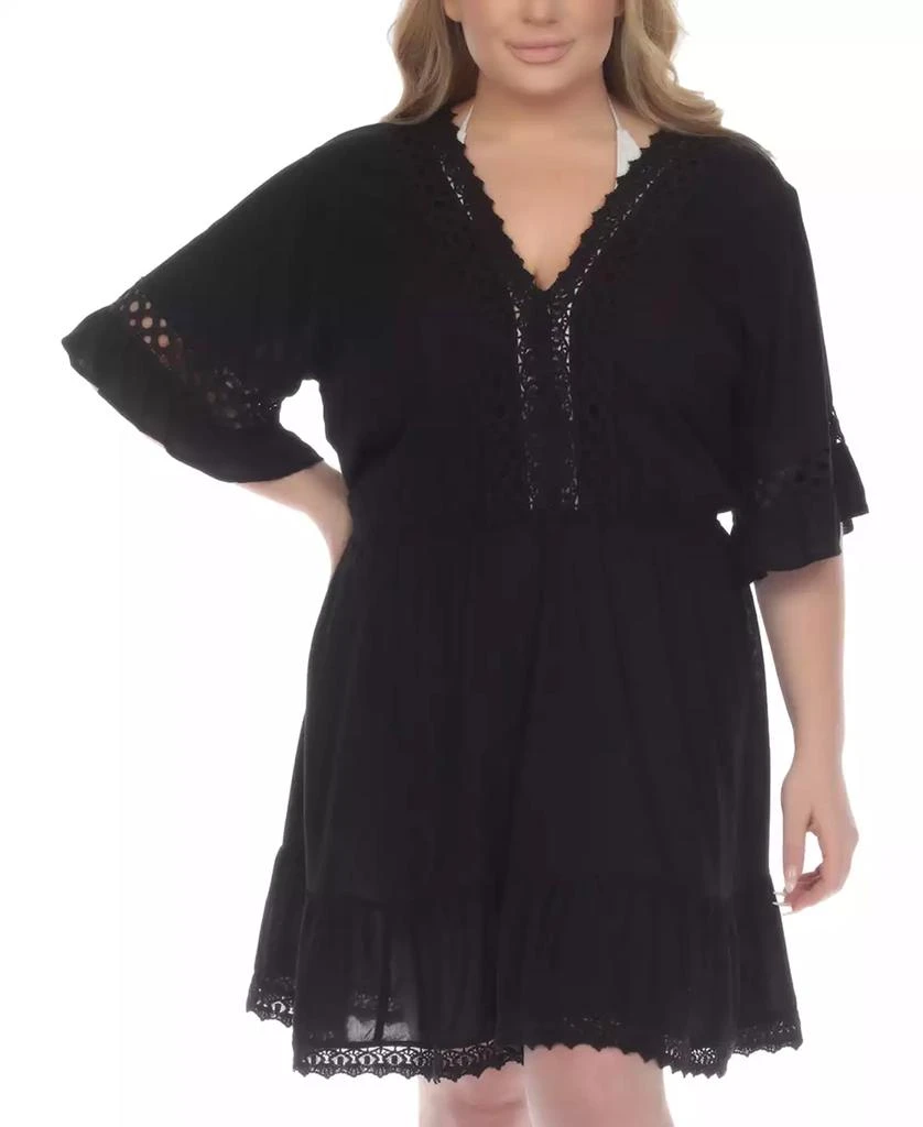 Raviya Plus Size Lace-Inset Mini Cover-Up Dress - Black - Size 1X Raviya Plus Size Lace-Inset Mini Cover-Up Dress - Black - Size 1X