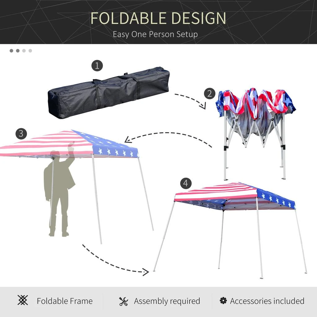 Streamdale Furniture Streamdale Slant Leg Pop Up Canopy Tent with American Flag Roof and Carry Bag 6