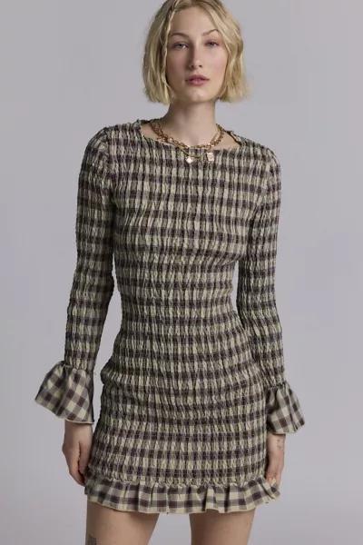 Daisy Street Daisy Street Shirred Plaid Long Sleeve Mini Dress