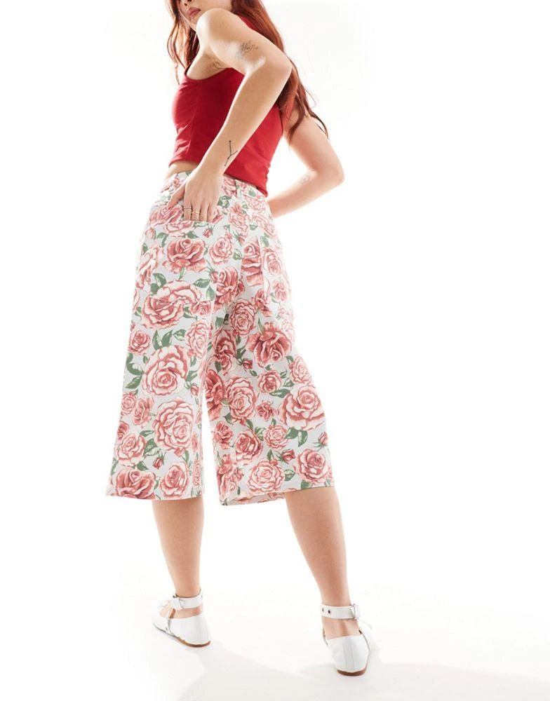 Monki Monki longline culottes shorts in rose print 3
