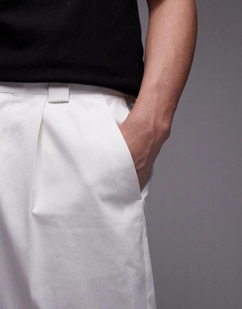 Topman Topman smart compact cotton wide leg trouser in ecru 3