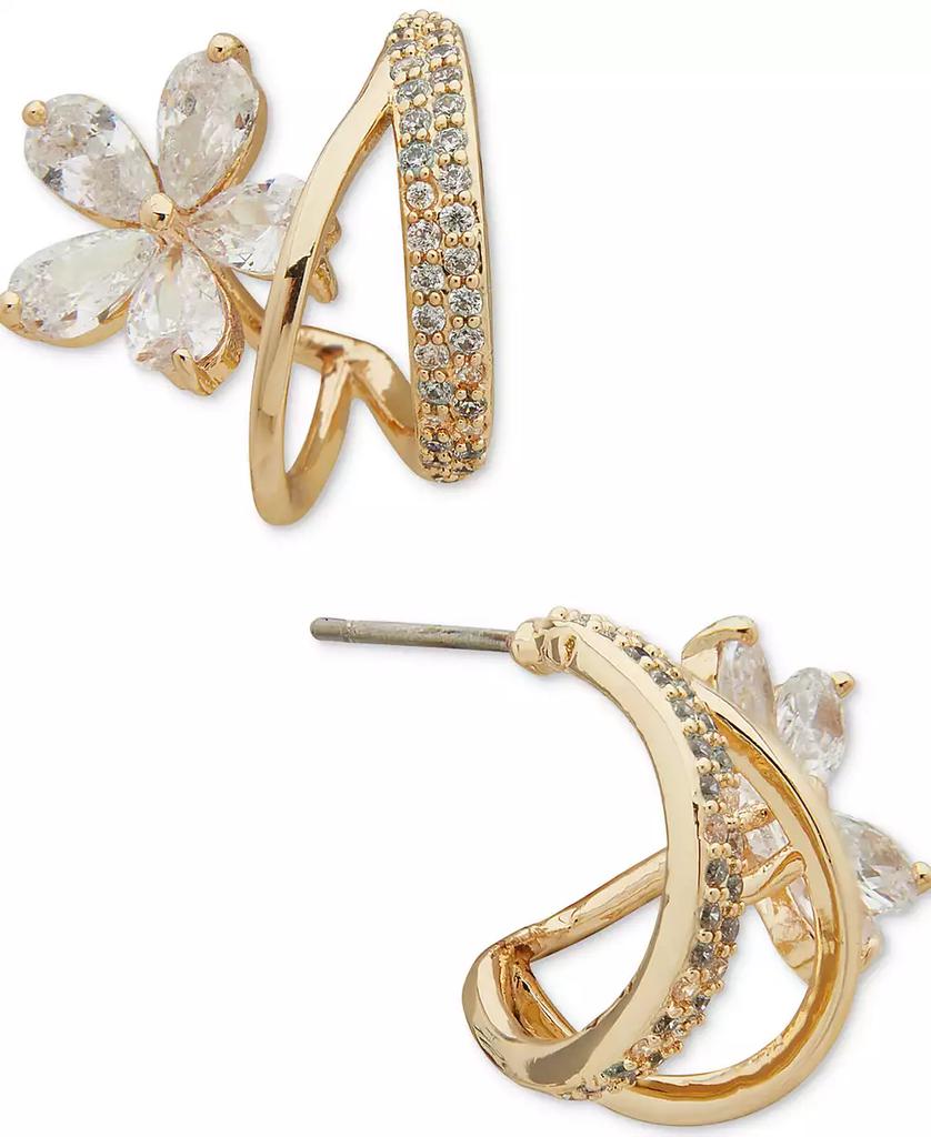 Lonna & Lilly Gold-Tone Crystal Flower Small Hoop Earrings, .58"