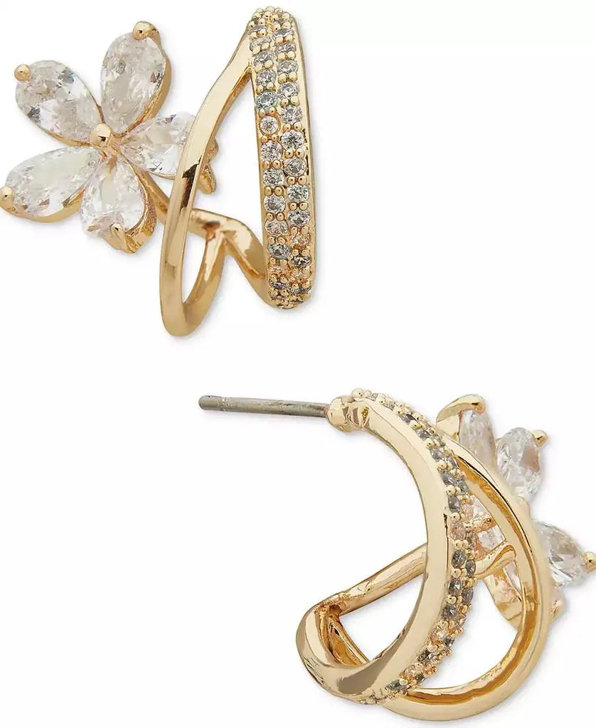 Lonna & Lilly Gold-Tone Crystal Flower Small Hoop Earrings, .58"