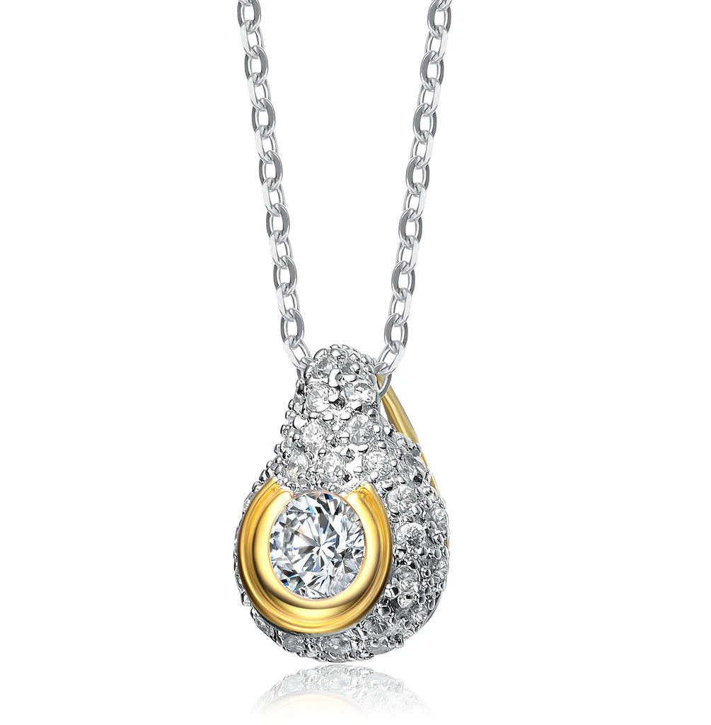 Genevive Sterling Silver White Cubic Zirconia Gold-plated Teardrop Pendant 2