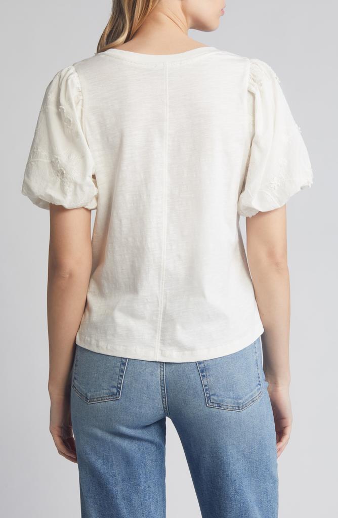 Wit & Wisdom Embroidered Puff Sleeve V-Neck Top