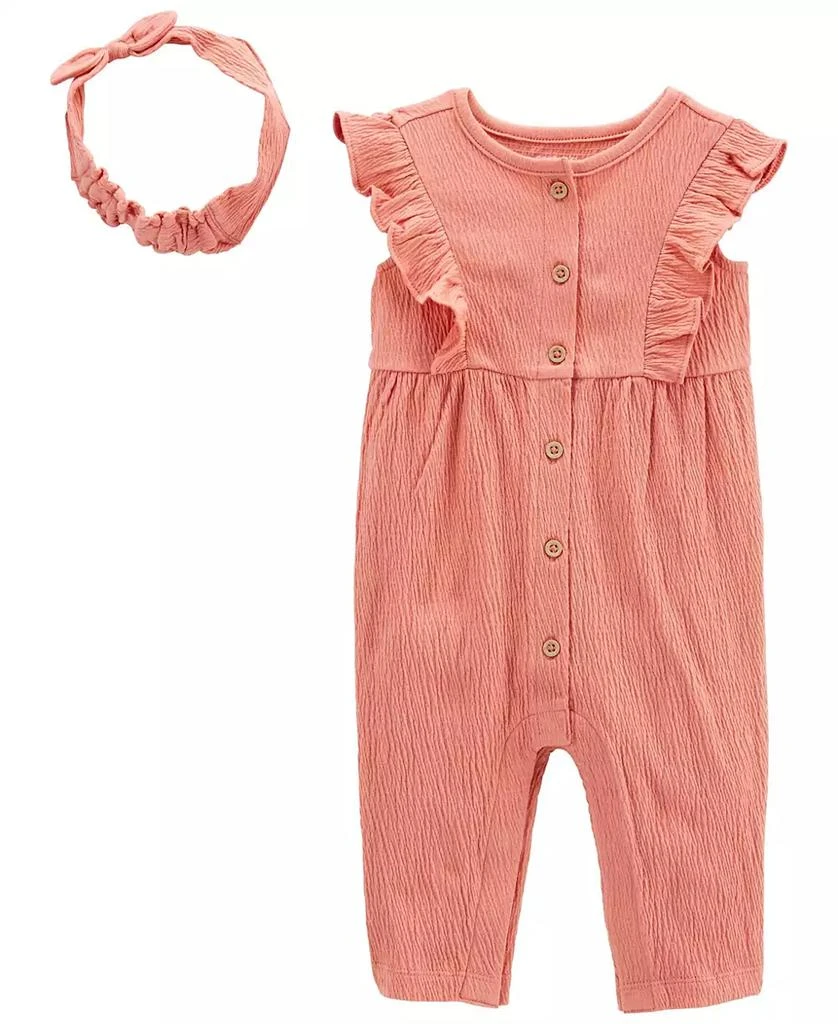 Carter's Baby Girls Crinkle Jersey Jumpsuit and Headwrap, 2 Piece Set 1