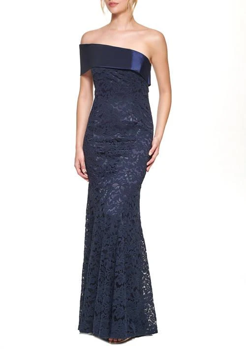 open lace back dress Baltic Born Womens Tatiana Velvet One Shoulder Maxi Dress | Black