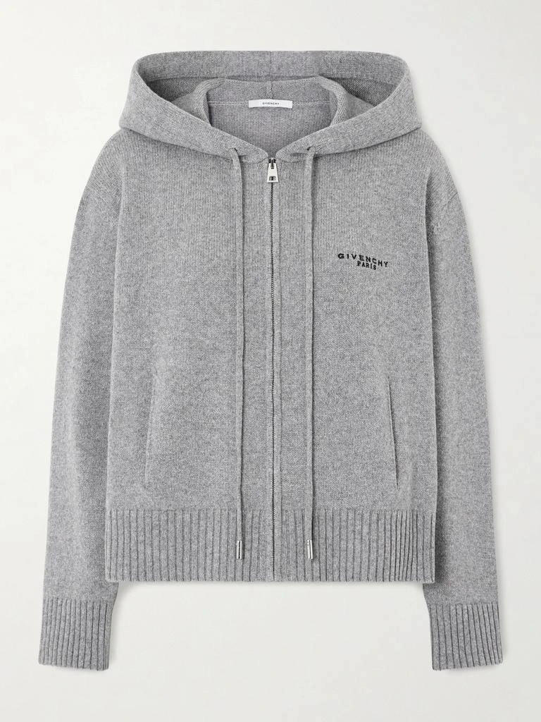 Givenchy Embroidered Wool And Cashmere-blend Zip-up Hooded Cardigan - Light gray