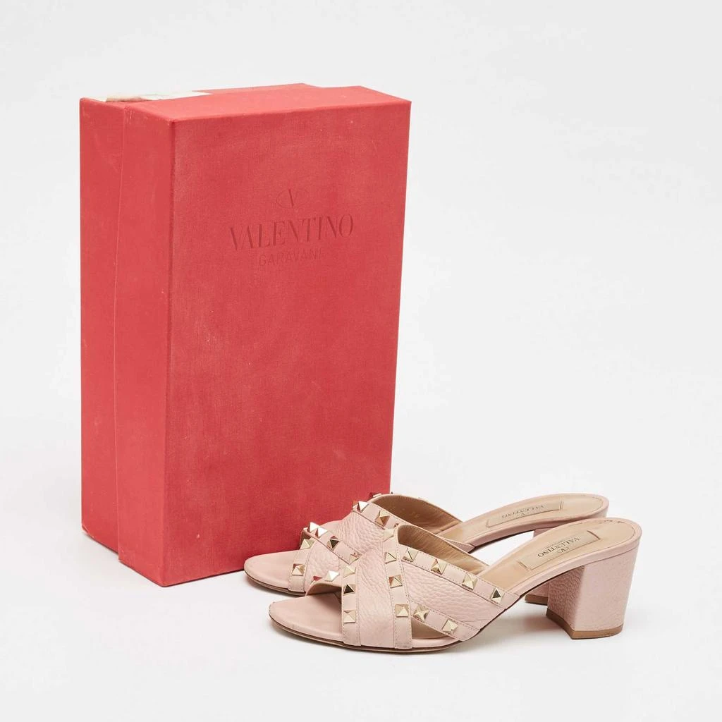 Valentino Valentino Pink Leather Rockstud Block Heel Slide Sandals Size 38 9