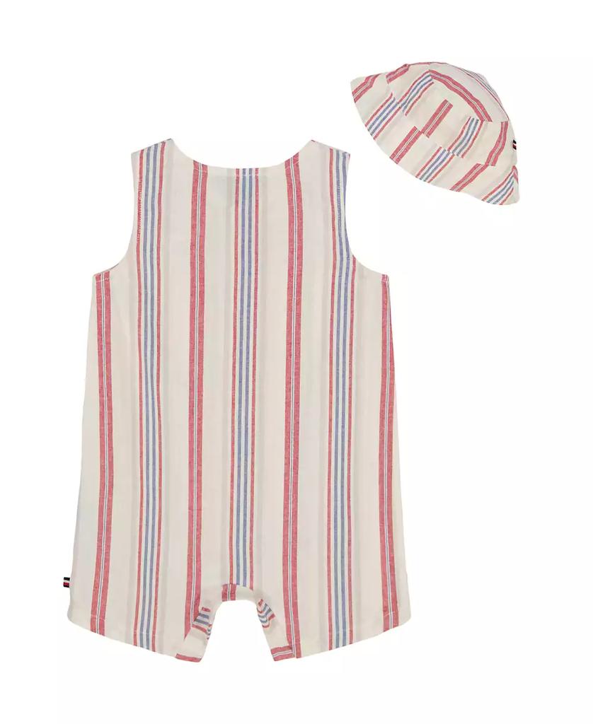 Tommy Hilfiger Baby Boy 2-Piece Striped Gauze Sleeveless Romper Bucket Hat Set