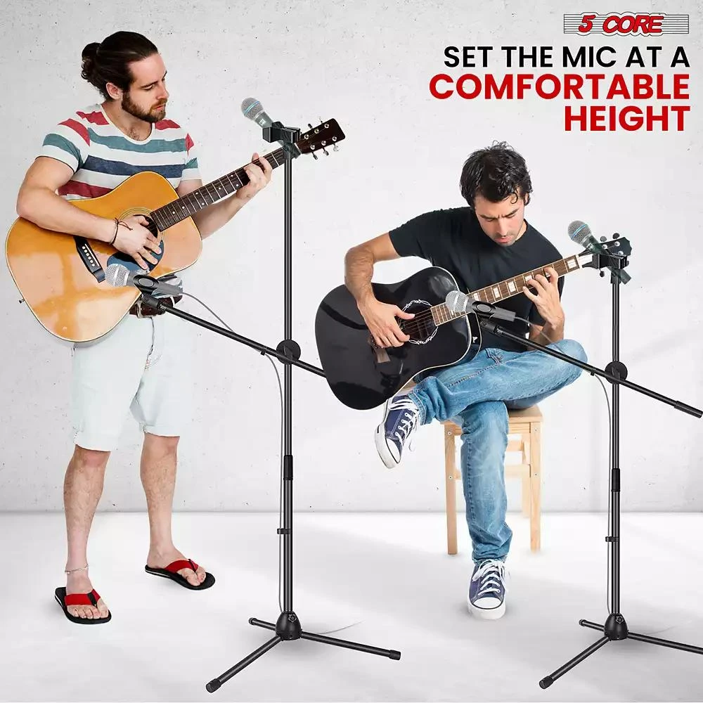 5 Core Mic Stand Floor Height Adjustable Tripod Microphone Stands w Extending Telescoping Boom Arm - MS DBL 6