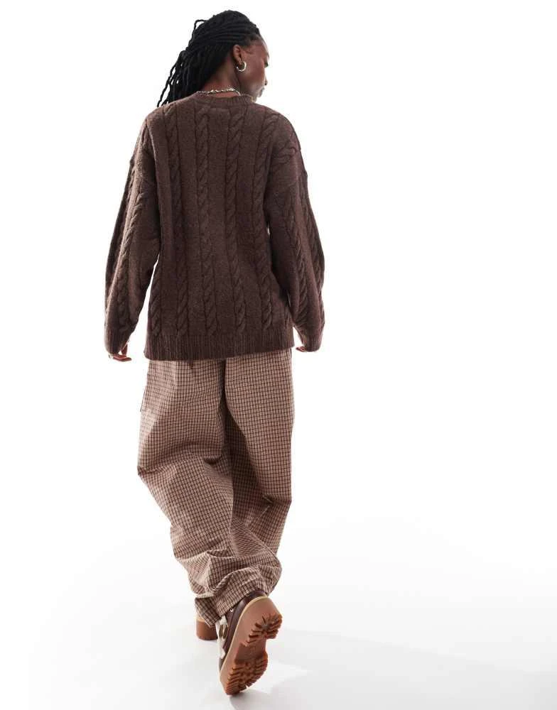 COLLUSION COLLUSION oversized crew neck cable knit jumper in brown 4