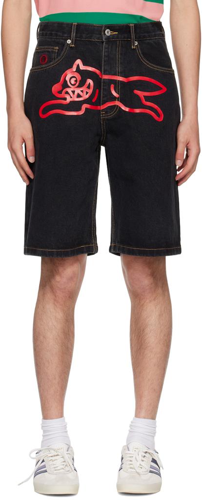 ICECREAM Black Running Dog Denim Shorts