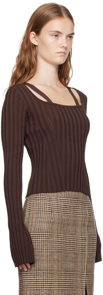 Recto Brown Scoop Neck Fitted Sweater