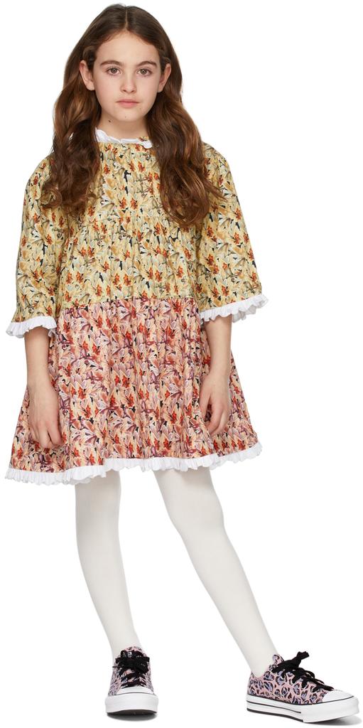 Kika Vargas Kids Khaki & Pink Florie Bicolor Printed Dress