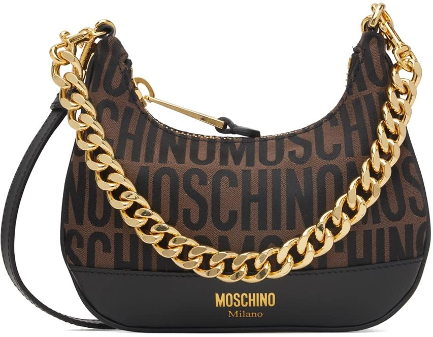 Moschino Brown & Black Jacquard Logo Bag 1