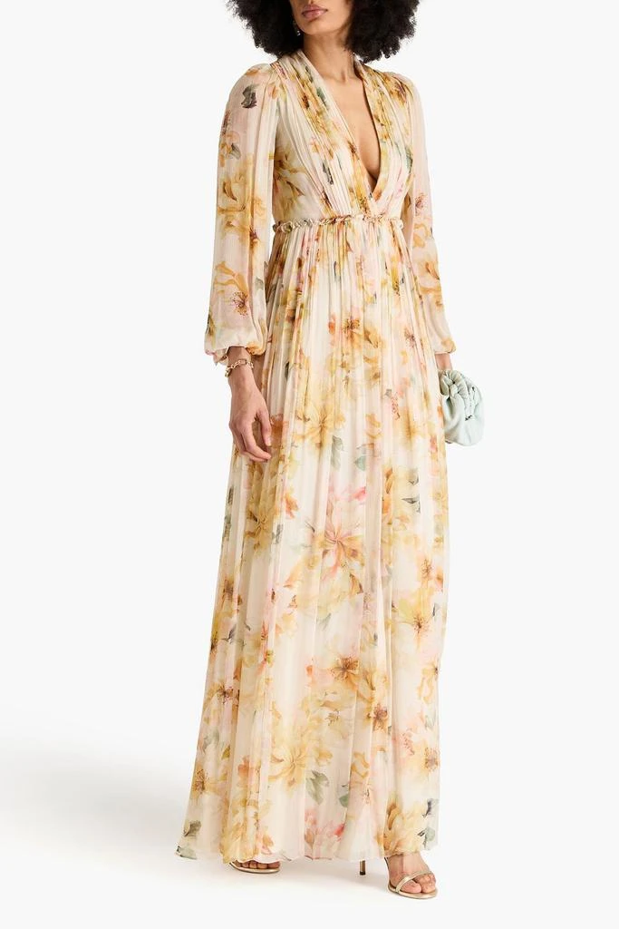 COSTARELLOS Pleated floral-print crepon gown 2