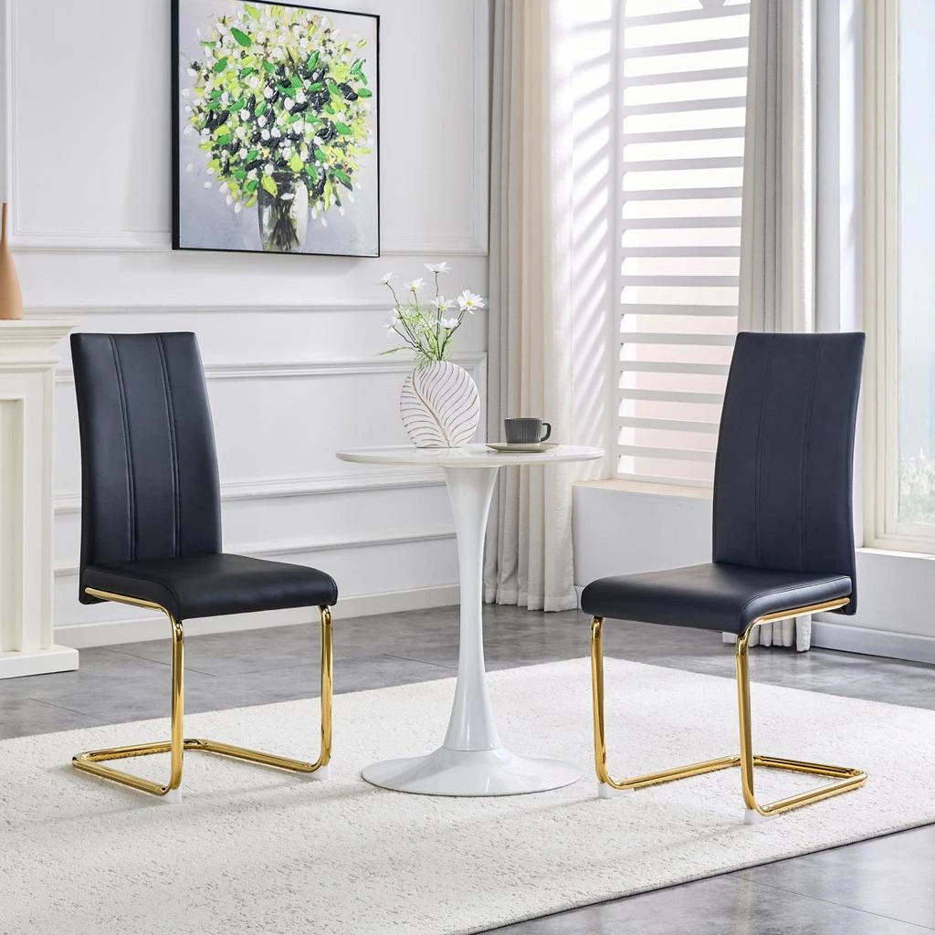 Streamdale Furniture Streamdale 2-Pack Black PU Upholstered Dining Chairs with Gold Legs 2