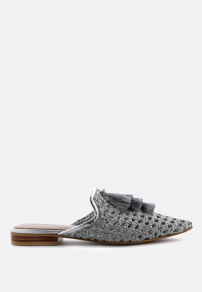 Rag & Co MELANIE Silver Tassels Embellished Woven Flat Mules 4