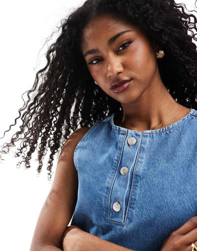 ASOS ASOS DESIGN denim shift mini dress with button detail in mid blue 2
