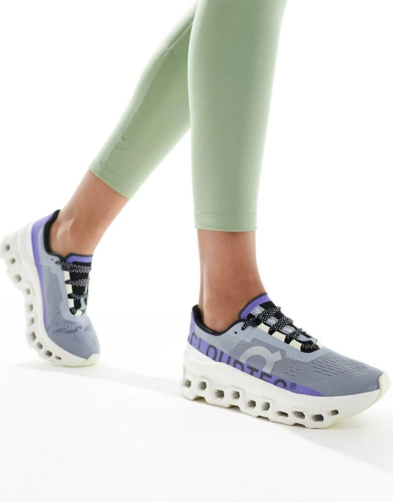 On Running ON Cloudmonster running trainers in white and purple