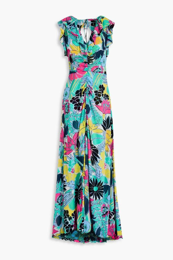 Diane von Furstenberg Sean ruffled floral-print stretch-mesh maxi dress 1