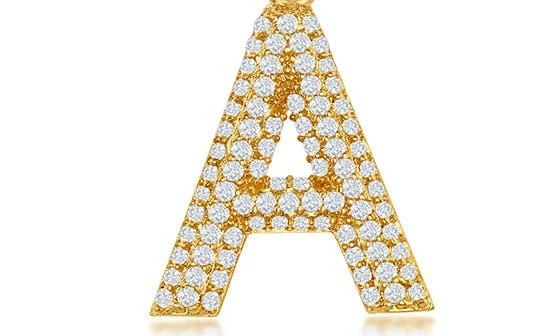 SIMONA Sterling Silver Micro Pave CZ Block Initial Pendant 2