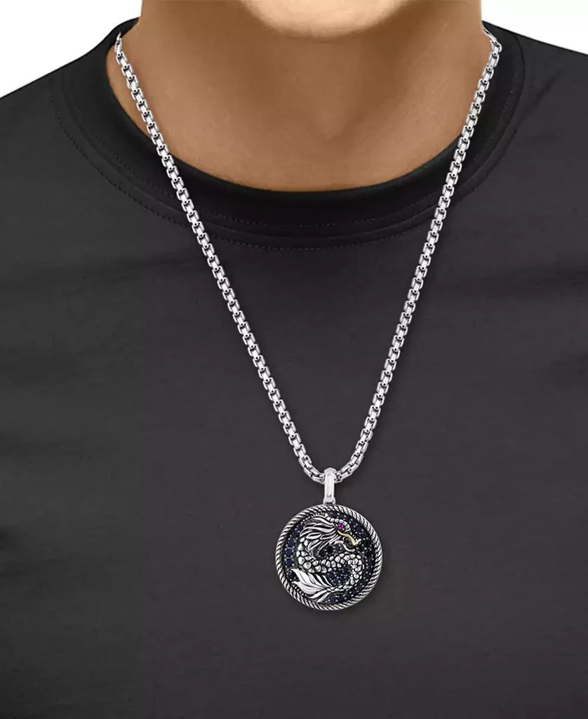 EFFY Collection EFFY® Men's Black Sapphire (7/8 ct. t.w.) & Ruby (1/20 ct. t.w.) Dragon Disc 22" Pendant Necklace in Sterling Silver 3