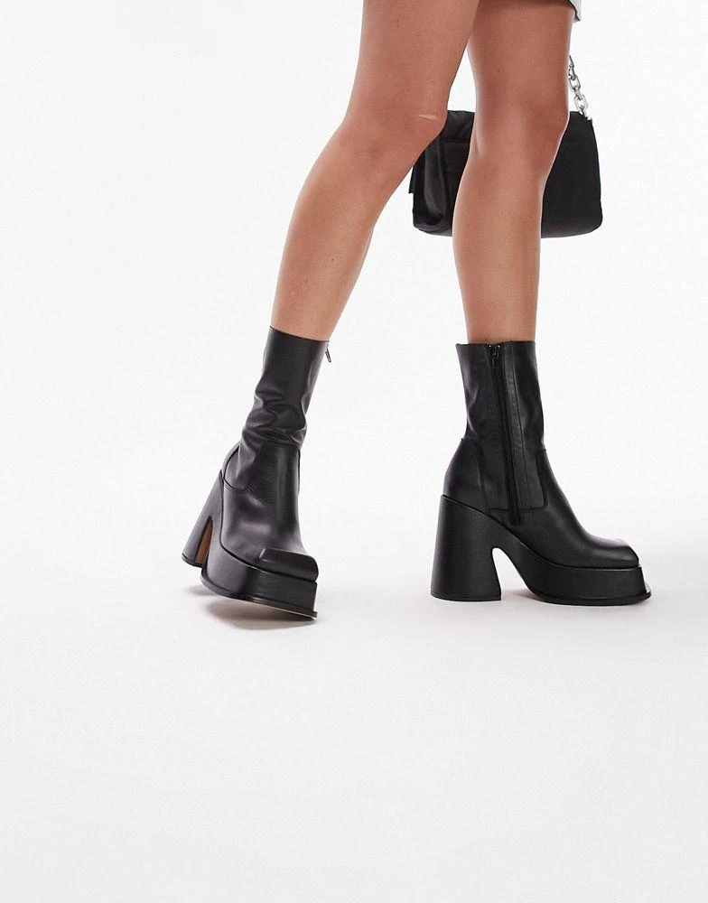 Topshop Topshop Holden premium leather square toe platform boot in black 2