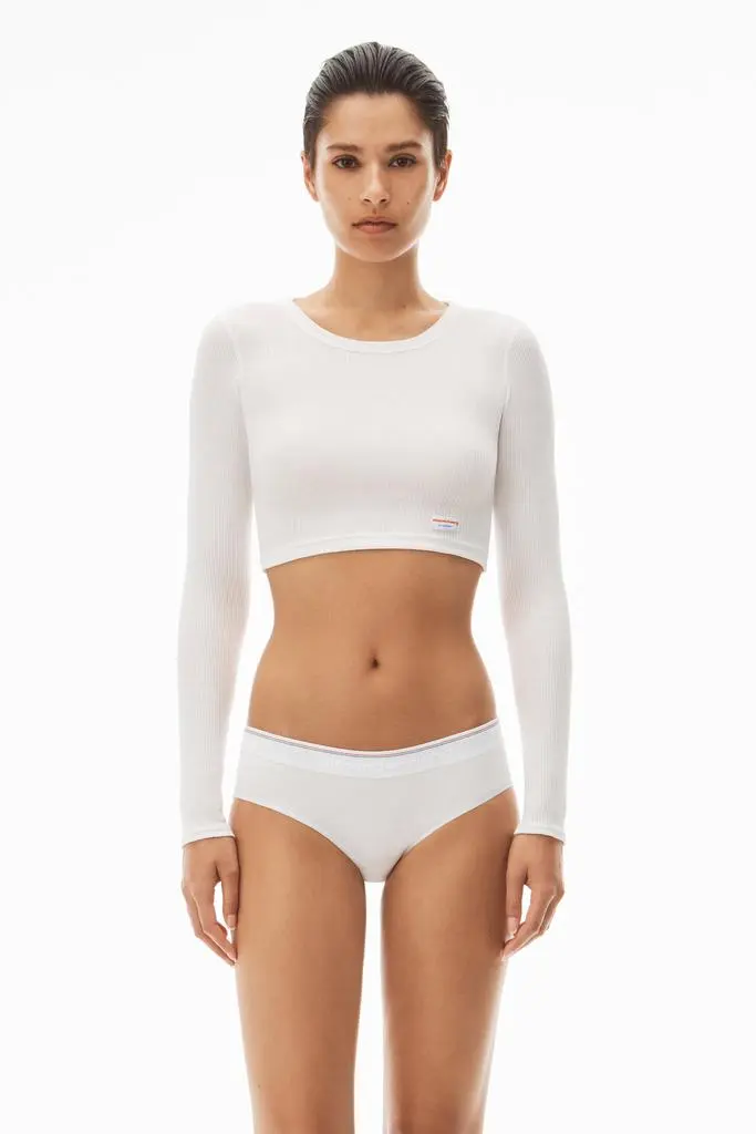 Alexander Wang Cropped Long-Sleeve Tee in Ribbed Cotton Jersey