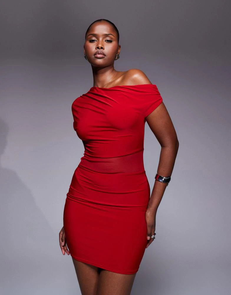 open lace back dress Long Sleeve Knot Front Detail Slinky Mini Dress Red