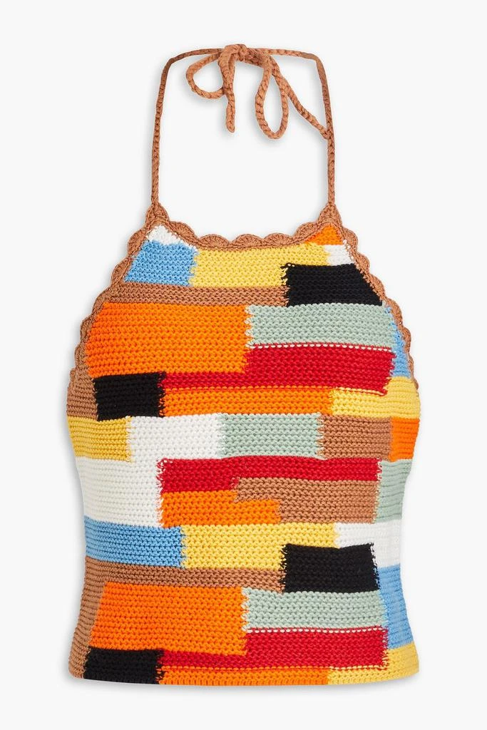 Alice + Olivia Yessinia crochet knit cotton and wool-blend halterneck top 1