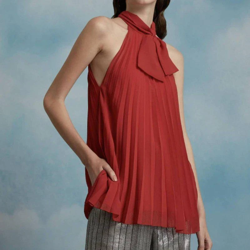 Saloni Iris Tie Neck Top In Scarlet 2