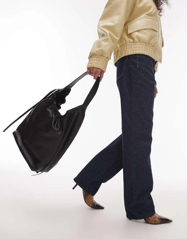 Topshop Topshop Lennox real leather tote with ruche detail in black 4