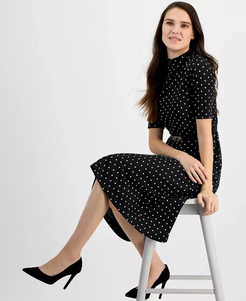 Anne Klein Women's Mock-Neck Elbow-Sleeve Belted Midi Dress 5
