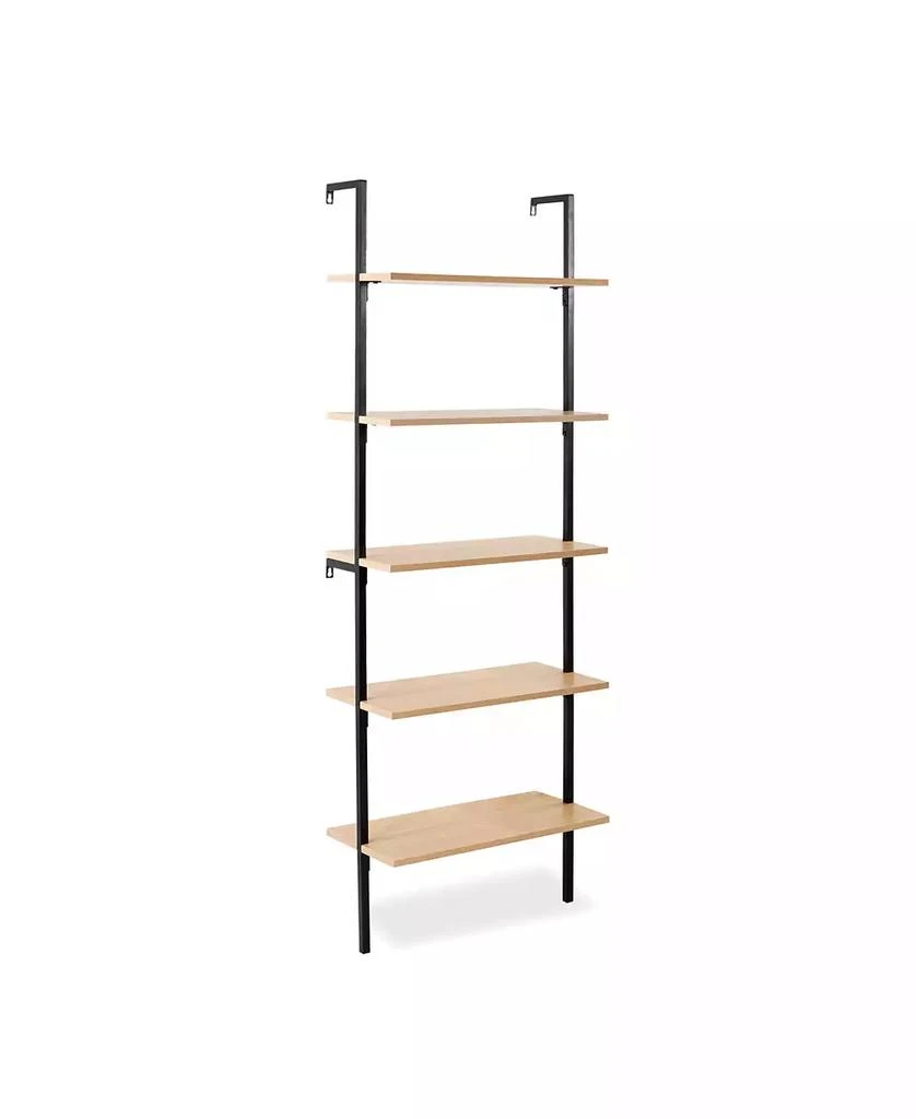 Happimess Madera  Industrial 5-Shelf Wood Wall-Mounted Open Ladder Bookcase, Metal Frame