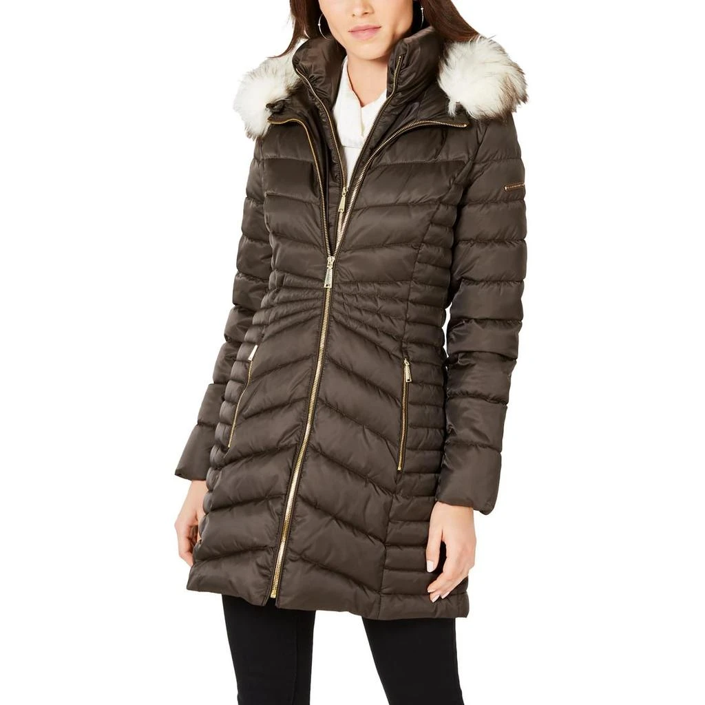 Laundry by Shelli Segal Womens Faux Fur Trim Hooded Puffer Jacket 5