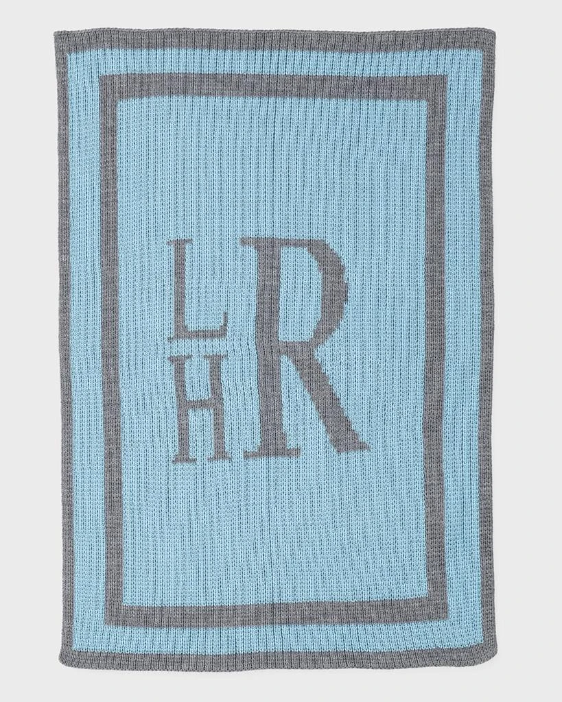 Butterscotch Blankees Monogrammed Knit Striped-Trim Baby Blanket, Light Blue