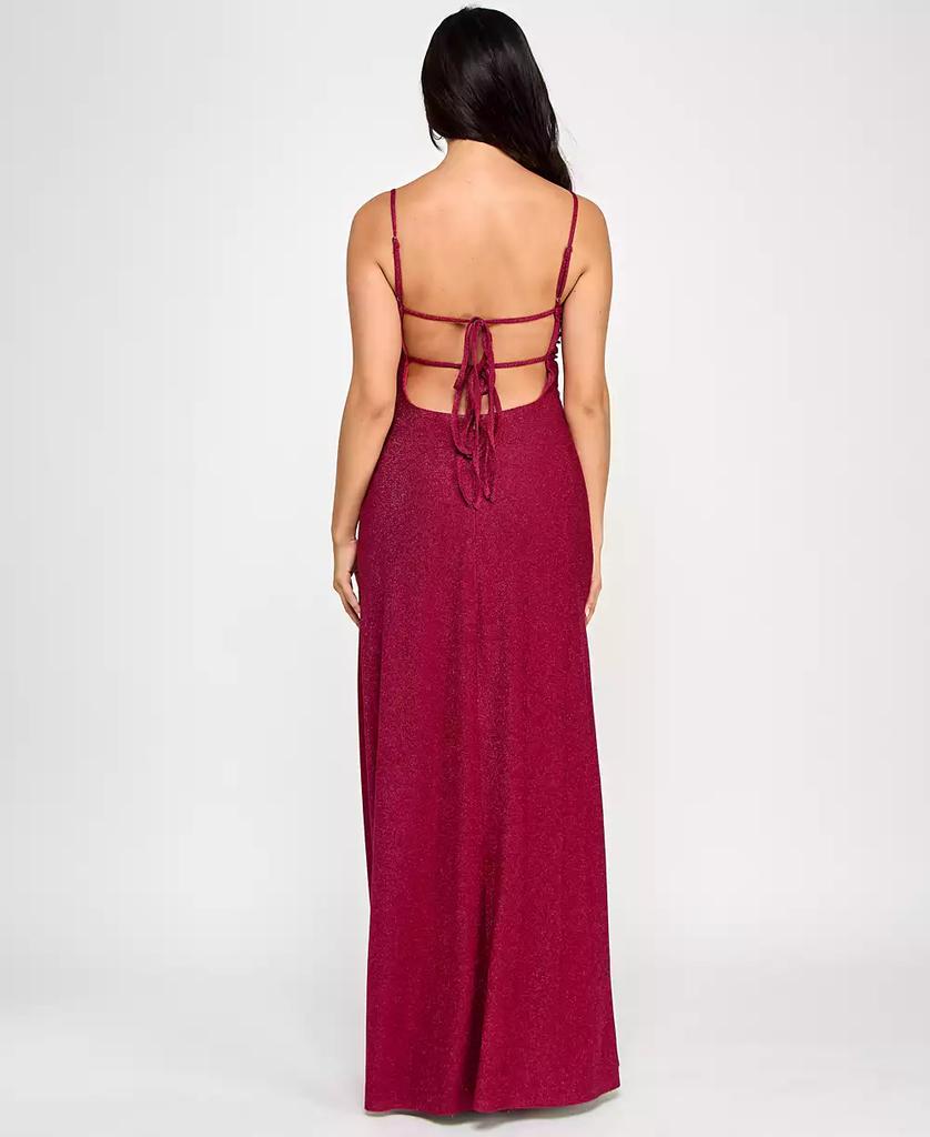 Jump Juniors' Glitter Tie-Back Pleated-Neck Gown, Created for Macy's