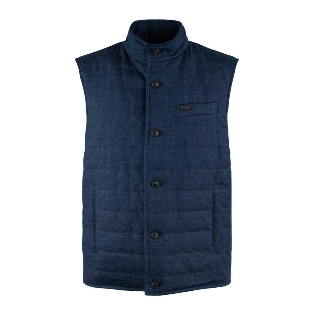 FAY Fay Blue Quilted Linen Canvas Vest 1
