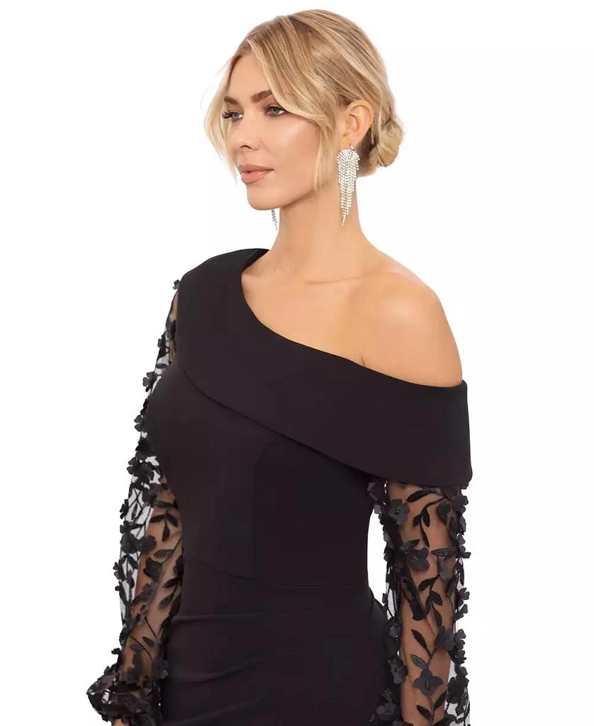XSCAPE Women's Off-The-Shoulder Floral-Sleeve Scuba Crepe Gown 4