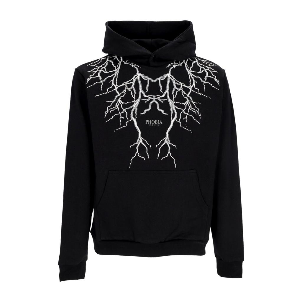 PHOBIA Men's Lightweight Hooded Sweatshirt Embroidery Lightning Hoodie Black/grey